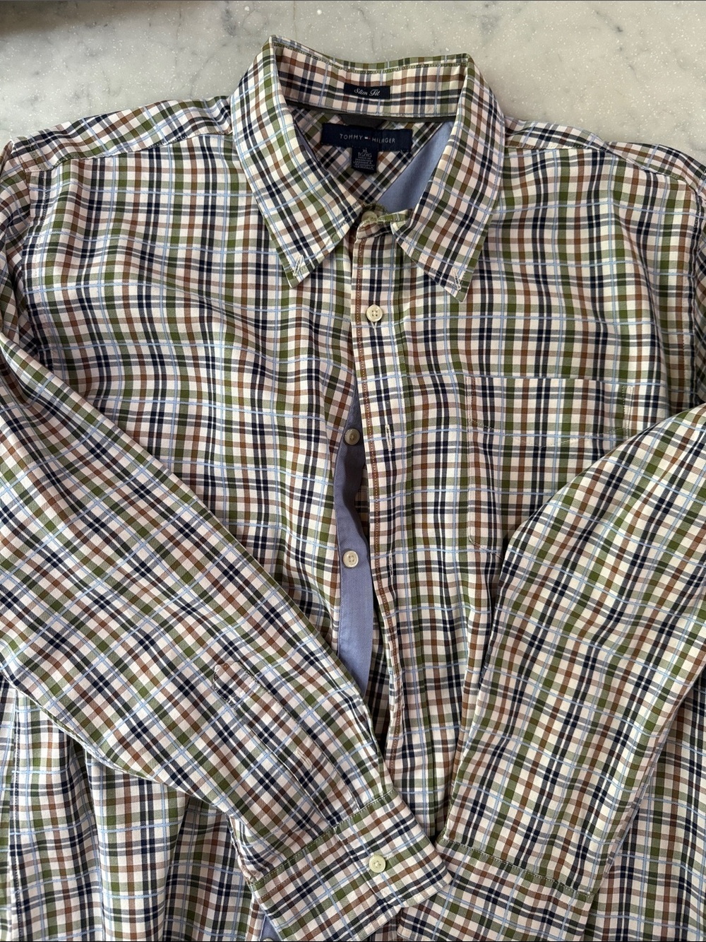 Tommy Hilfiger Men's Plaid Button-Down Shirt in Green, Brown & Navy